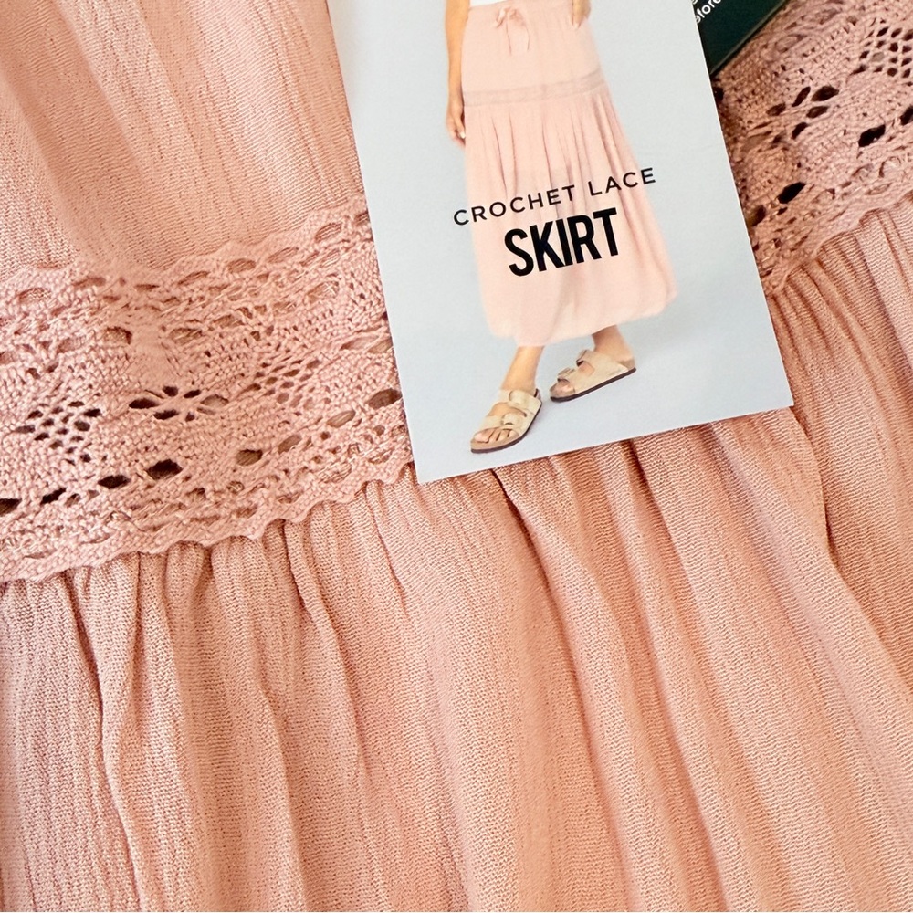 🆕 Pale Mauve Crochet Lace Maxi Skirt XL – Flowy Western Boho 🆕 - Picture 10 of 14